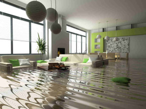 living room in flood