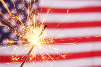 american flag with sparklers